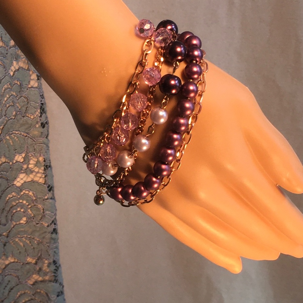 VINTAGE PINK Gold Multi strand beaded bracelet Feminine Dainty Y2K